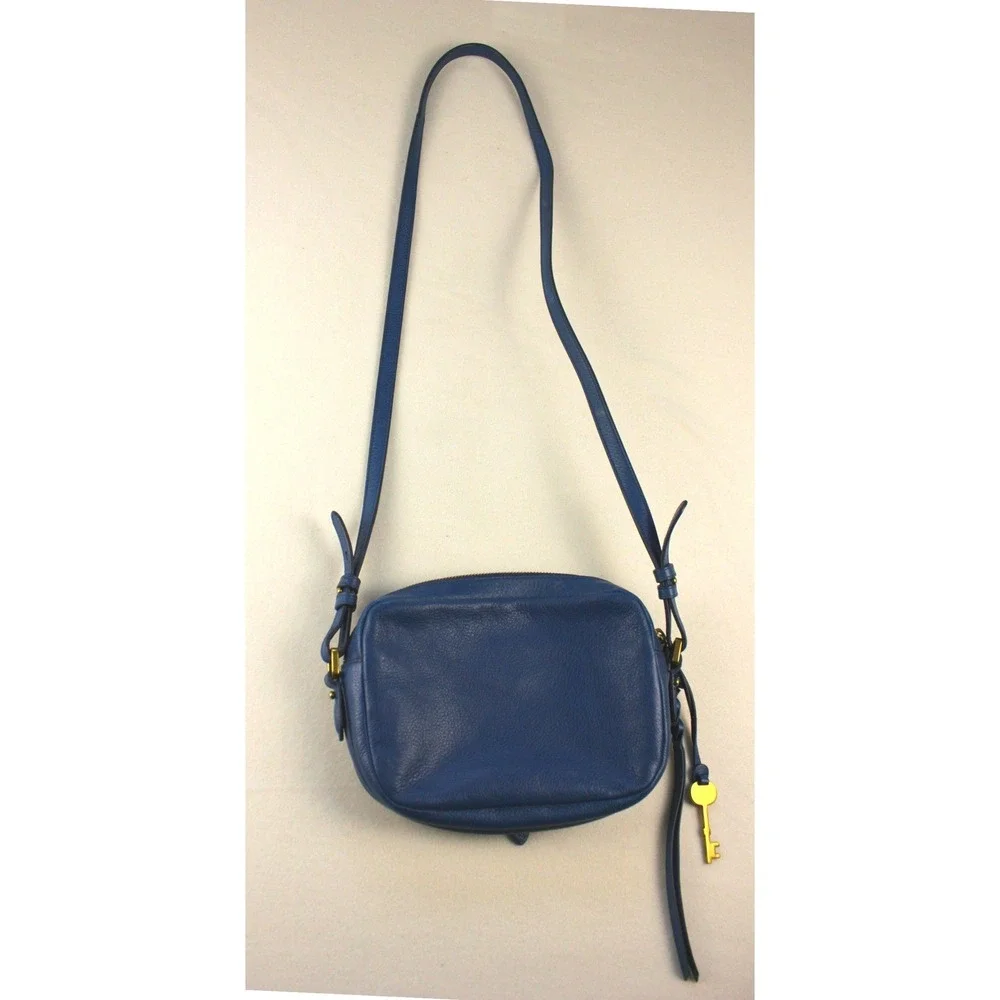 Fossil Kendall Crossbody Bag Blue Leather‎ Fringe Tassel Key Charm Strap